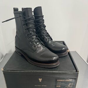 Frye Veronica Combat Dark Leather Lace-Up Boots